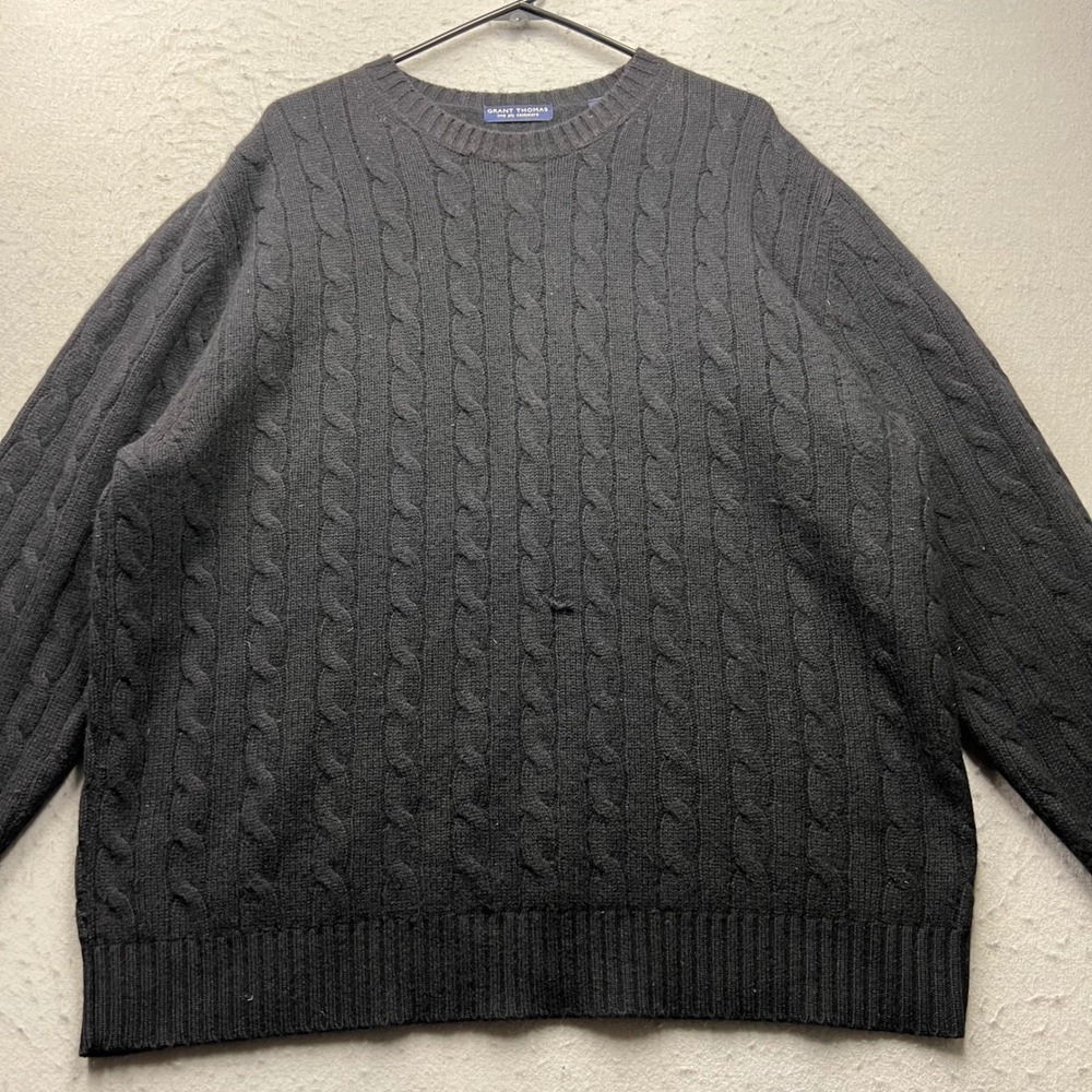 Grant Thomas 100% Cashmere Cable Knit Sweater Mens XXL Charcoal Black Two Ply